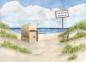 Preview: Postcard DIN-A6 Watercolor Art Print Beach Chair Sunset North Sea Island Langeoog Sunset Beach Ocean Dunes Seagulls